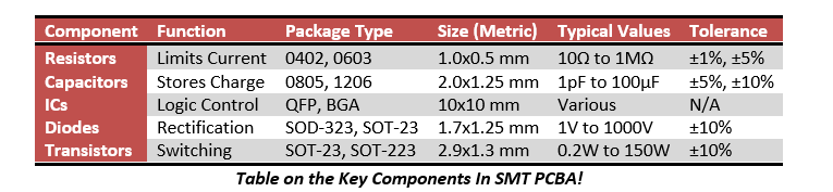 Table on the Key Components In SMT PCBA!